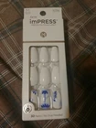 *kiss Impress 30 Medium Press-on Nails 'tye Dye"* White W/blue Tie New 2021. Price: $9.99.