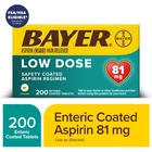 Aspirin Regimen Bayer Low Dose 81MG Pain Reliever Enteric Coated Tablets, 200 Ct New. Price: $33.89.