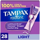 Tampax Radiant Tampons Light Absorbency With Bpa-free Plastic 28 Count, Blue New. Price: $16.69.