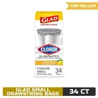 Glad Small Drawstring Garbage Bags With Clorox, Gallon, 34 Count New. Price: $16.43.