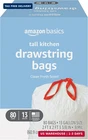 Amazon Basics Tall Kitchen Drawstring Trash Bags, Clean Fresh Scent, 13 Gallon, New. Price: $19.27.
