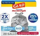 Glad Tall Kitchen Trash Bags 20 Gallon, Xl Maxstrength Febreze Clean 80 Count New. Price: $32.30.