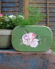Small Antique Wood Bread Board Light Green Milk Paint Rose Transfer. Price: $28.00.