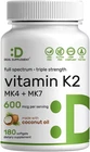 Deal Supplement Vitamin K2 600MCG, 180 Coconut Oil Softgels Full Sp New. Price: $40.32.