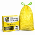 13 Gallon Biodegradable Trash Bags With Drawstring, 75 Count 1.4 Mil Thi New. Price: $60.33.