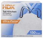 Hdx 13 Gal. Flex White Drawstring Kitchen Trash Bags (150 Count) New. Price: $15.38.