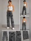 Celebrity Ace Women's Gray Acid Wash Cargo Jeans Size 15/32 Straight Leg Y2K Pre-owned. Price: $22.00.
