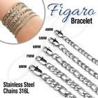 Stainless Steel 316L Figaro Chain Link Bracelet Women Glossy Silver Color New. Price: $15.00.