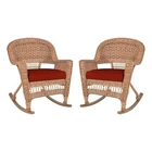Jeco Wicker Rocker Chair In Honey With Red Cushion (set Of 2) New. Price: $378.42.