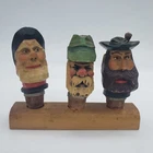 Vtg Hand Carved German Men Whiskey Vodka Wine Bottle Stopper Lot Of 3 Used. Price: $42.24.