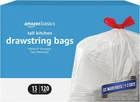 Amazon Basics Flextra Tall Kitchen Drawstring Trash Bags, 13 Gallon, 120 Count New. Price: $29.86.
