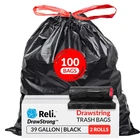 Reli. 39 Gallon Trash Bags Drawstring (100 Count (pack Of 100), Black New. Price: $51.63.