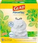 Forceflex Tall Kitchen Drawstring Trash Bags, 13 Gal, Gain Original, 110 Ct, Pac New. Price: $42.94.