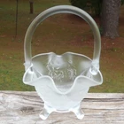 Fenton Crystal Velvet Grape & Diamond Glass Three Toed 7.5" Basket #8438 Signed Used. Price: $13.00.