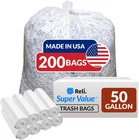 Reli. Premium 50 Gallon Trash Bags 200 Count Made In Usa Heavy Clear New. Price: $85.02.