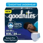 Goodnites Boys' Nighttime Underwear, Size Xxl 120-165 Lbs, 24 Select For More New. Price: $38.96.