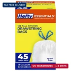 Hefty Essentials Drawstring 13 Gallon Kitchen Trash Bags, 45 Count, Tall Unscent New. Price: $15.49.