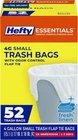 Hefty Essentials Flap Tie 4 Gallon Trash Bags, 52 Count, Small Scented New. Price: $9.75.