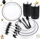 210 Pcs Black Plastic Dinnerware Pre Rolled Napkins Plates Cups Cutlery Set New. Price: $67.90.