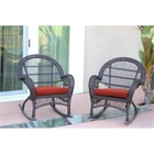 Jeco Wicker Rocker Chair In Espresso With Red Cushion (set Of 2) New. Price: $384.21.