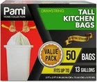 Extra-strong 13 Gallon Unscented Tall Kitchen Garbage Bags With Drawstring, For New. Price: $22.99.
