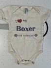 American Apparel: 3-6 Months, My Boxer And She Loves Me, Bodysuit New. Price: $8.00.